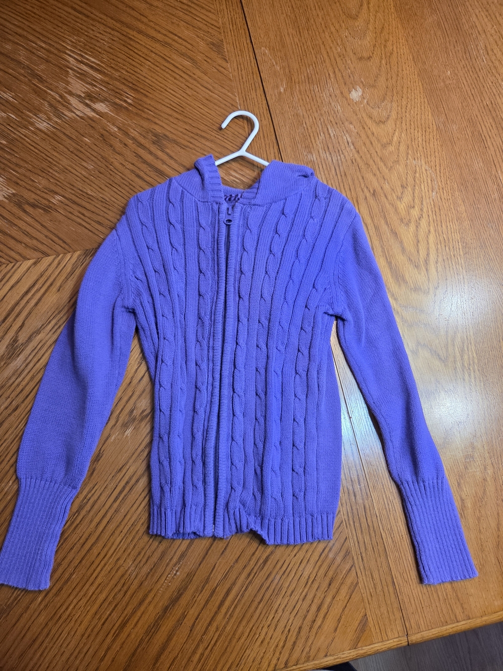 Cherokee Purple Cable-Knit Zip Hoodie Cardigan